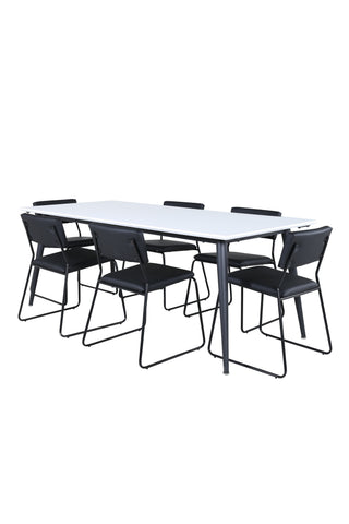 Venture Home Jimmy Matbord - Svart / Vit HPL+Kenth Stol - Svart / Svart PU_6