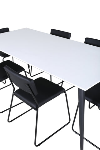 Venture Home Jimmy Matbord - Svart / Vit HPL+Kenth Stol - Svart / Svart PU_6