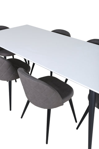 Venture Home Jimmy Matbord - Svart / Vit HPL+Velvet Stitches Stol - Svart / Grå Micro Fibre_6