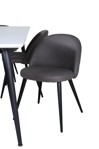 Venture Home Jimmy Matbord - Svart / Vit HPL+Velvet Stitches Stol - Svart / Grå Micro Fibre_6