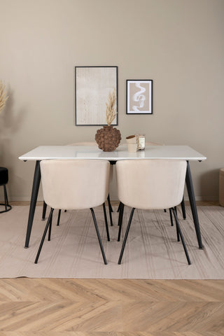 Venture Home Jimmy Matbord - Svart / Vit HPL+Berit Stol - Svart / Beige Sammet_4