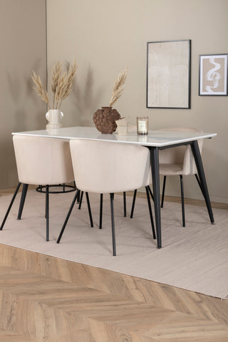 Venture Home Jimmy Matbord - Svart / Vit HPL+Berit Stol - Svart / Beige Sammet_4