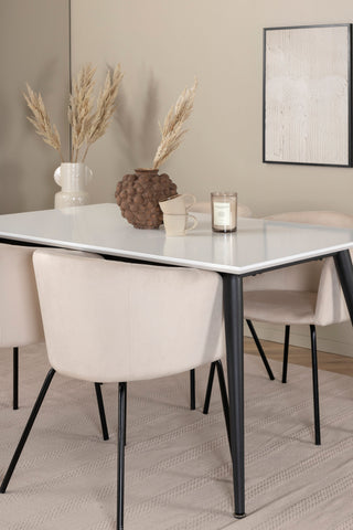 Venture Home Jimmy Matbord - Svart / Vit HPL+Berit Stol - Svart / Beige Sammet_4