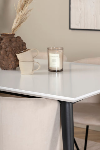 Venture Home Jimmy Matbord - Svart / Vit HPL+Berit Stol - Svart / Beige Sammet_4