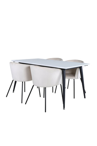 Venture Home Jimmy Matbord - Svart / Vit HPL+Berit Stol - Svart / Beige Sammet_4