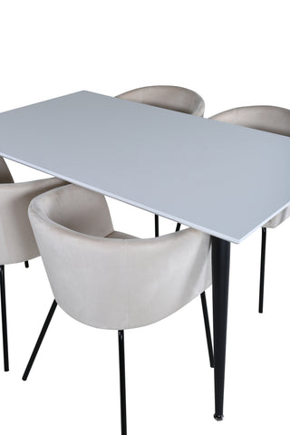 Venture Home Jimmy Matbord - Svart / Vit HPL+Berit Stol - Svart / Beige Sammet_4