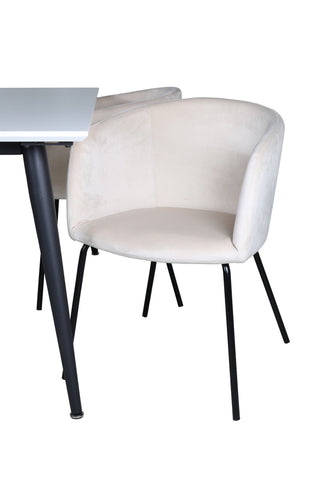 Venture Home Jimmy Matbord - Svart / Vit HPL+Berit Stol - Svart / Beige Sammet_4