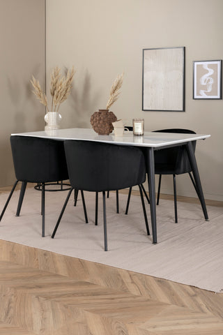 Venture Home Jimmy Matbord - Svart / Vit HPL+Berit Stol - Svart / Svart Sammet_4