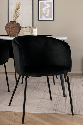 Venture Home Jimmy Matbord - Svart / Vit HPL+Berit Stol - Svart / Svart Sammet_4