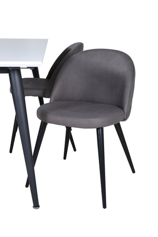 Venture Home Jimmy Matbord - Svart / Vit HPL+Velvet Stitches Stol - Svart / Grå Micro Fibre_4