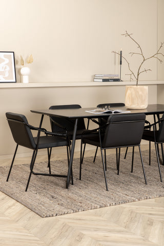 Venture Home Petra Matbord - Svart / Svart Faner+Tvist Stol - Svart / Svart PU_6