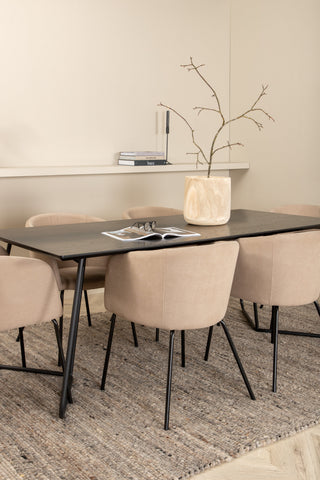 Venture Home Petra Matbord - Svart / Svart Faner+Berit Stol - Svart / Beige Tyg (Polyesterlinne )_6