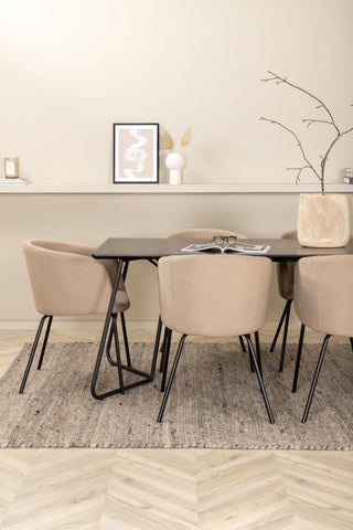 Venture Home Petra Matbord - Svart / Svart Faner+Berit Stol - Svart / Beige Tyg (Polyesterlinne )_6