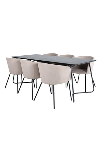 Venture Home Petra Matbord - Svart / Svart Faner+Berit Stol - Svart / Beige Tyg (Polyesterlinne )_6