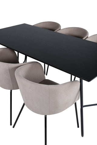 Venture Home Petra Matbord - Svart / Svart Faner+Berit Stol - Svart / Beige Tyg (Polyesterlinne )_6