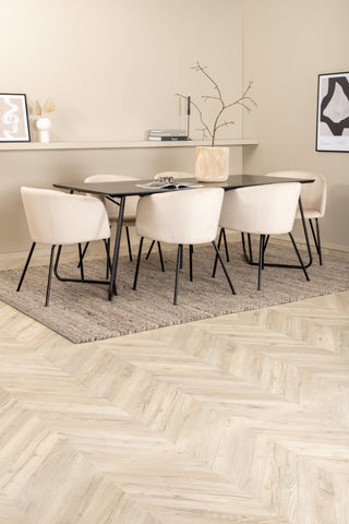 Venture Home Petra Matbord - Svart / Svart Faner+Berit Stol - Svart / Beige Sammet_6