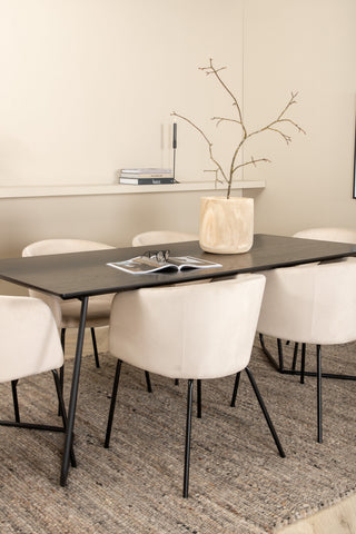 Venture Home Petra Matbord - Svart / Svart Faner+Berit Stol - Svart / Beige Sammet_6