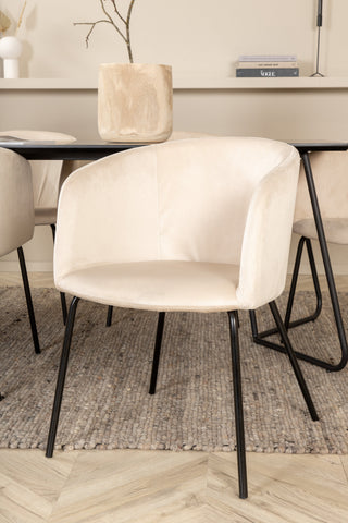 Venture Home Petra Matbord - Svart / Svart Faner+Berit Stol - Svart / Beige Sammet_6