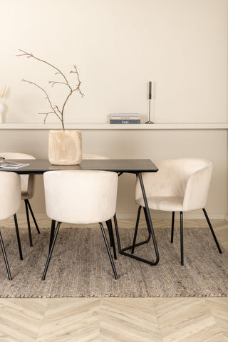 Venture Home Petra Matbord - Svart / Svart Faner+Berit Stol - Svart / Beige Sammet_6