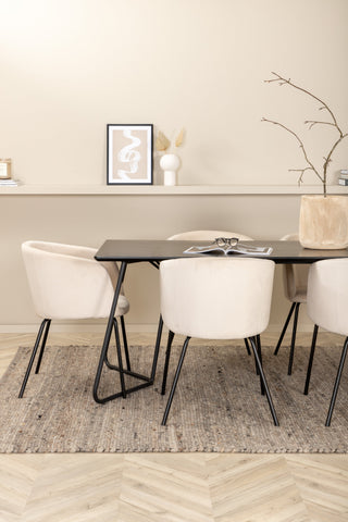 Venture Home Petra Matbord - Svart / Svart Faner+Berit Stol - Svart / Beige Sammet_6