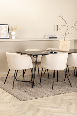 Venture Home Petra Matbord - Svart / Svart Faner+Berit Stol - Svart / Beige Sammet_6