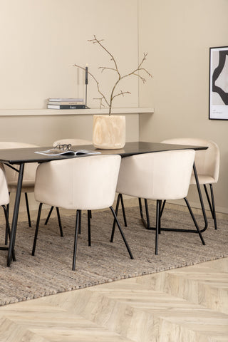 Venture Home Petra Matbord - Svart / Svart Faner+Berit Stol - Svart / Beige Sammet_6