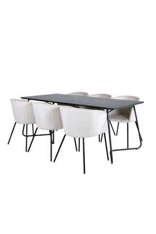 Venture Home Petra Matbord - Svart / Svart Faner+Berit Stol - Svart / Beige Sammet_6