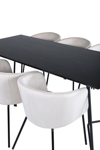 Venture Home Petra Matbord - Svart / Svart Faner+Berit Stol - Svart / Beige Sammet_6