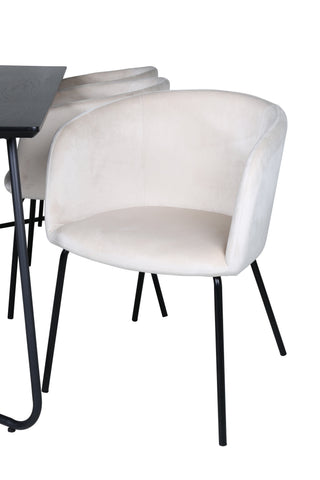 Venture Home Petra Matbord - Svart / Svart Faner+Berit Stol - Svart / Beige Sammet_6