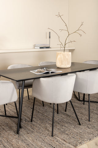 Venture Home Petra Matbord - Svart / Svart Faner+Berit Stol - Svart / Ljusgrå Sammet_6