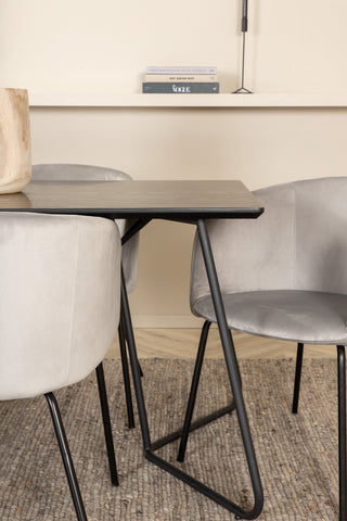 Venture Home Petra Matbord - Svart / Svart Faner+Berit Stol - Svart / Ljusgrå Sammet_6
