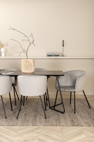 Venture Home Petra Matbord - Svart / Svart Faner+Berit Stol - Svart / Ljusgrå Sammet_6