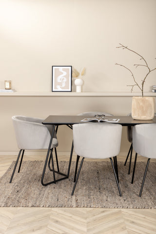Venture Home Petra Matbord - Svart / Svart Faner+Berit Stol - Svart / Ljusgrå Sammet_6