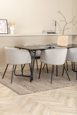 Venture Home Petra Matbord - Svart / Svart Faner+Berit Stol - Svart / Ljusgrå Sammet_6