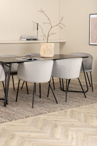 Venture Home Petra Matbord - Svart / Svart Faner+Berit Stol - Svart / Ljusgrå Sammet_6