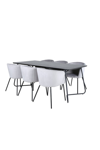 Venture Home Petra Matbord - Svart / Svart Faner+Berit Stol - Svart / Ljusgrå Sammet_6