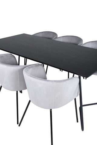 Venture Home Petra Matbord - Svart / Svart Faner+Berit Stol - Svart / Ljusgrå Sammet_6