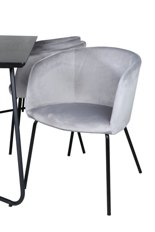 Venture Home Petra Matbord - Svart / Svart Faner+Berit Stol - Svart / Ljusgrå Sammet_6