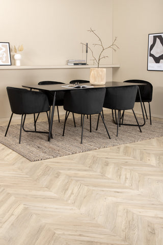 Venture Home Petra Matbord - Svart / Svart Faner+Berit Stol - Svart / Svart Sammet_6
