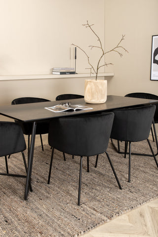 Venture Home Petra Matbord - Svart / Svart Faner+Berit Stol - Svart / Svart Sammet_6