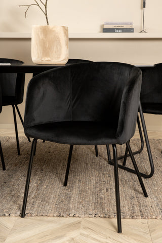 Venture Home Petra Matbord - Svart / Svart Faner+Berit Stol - Svart / Svart Sammet_6
