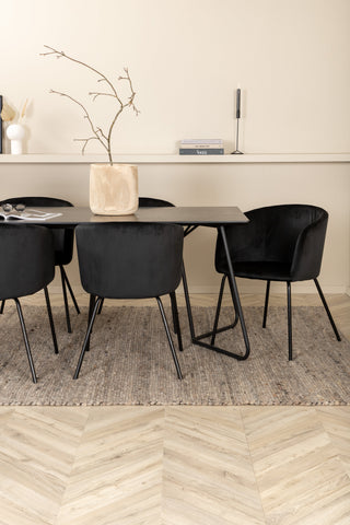 Venture Home Petra Matbord - Svart / Svart Faner+Berit Stol - Svart / Svart Sammet_6