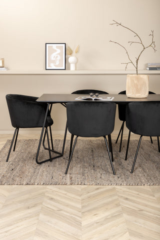 Venture Home Petra Matbord - Svart / Svart Faner+Berit Stol - Svart / Svart Sammet_6