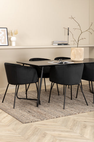 Venture Home Petra Matbord - Svart / Svart Faner+Berit Stol - Svart / Svart Sammet_6