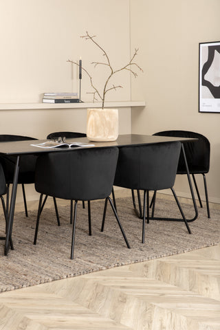 Venture Home Petra Matbord - Svart / Svart Faner+Berit Stol - Svart / Svart Sammet_6