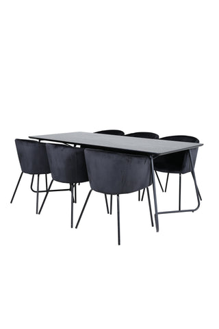 Venture Home Petra Matbord - Svart / Svart Faner+Berit Stol - Svart / Svart Sammet_6