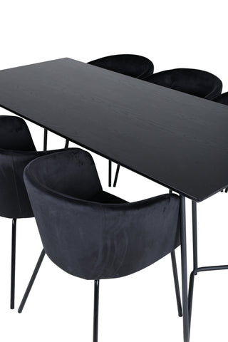 Venture Home Petra Matbord - Svart / Svart Faner+Berit Stol - Svart / Svart Sammet_6