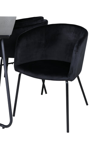 Venture Home Petra Matbord - Svart / Svart Faner+Berit Stol - Svart / Svart Sammet_6
