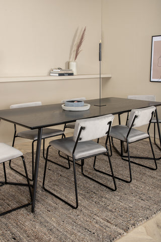Venture Home Petra Matbord - Svart / Svart Faner+Kenth Stol - Svart / Ljusgrå Sammet_6