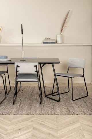 Venture Home Petra Matbord - Svart / Svart Faner+Kenth Stol - Svart / Ljusgrå Sammet_6